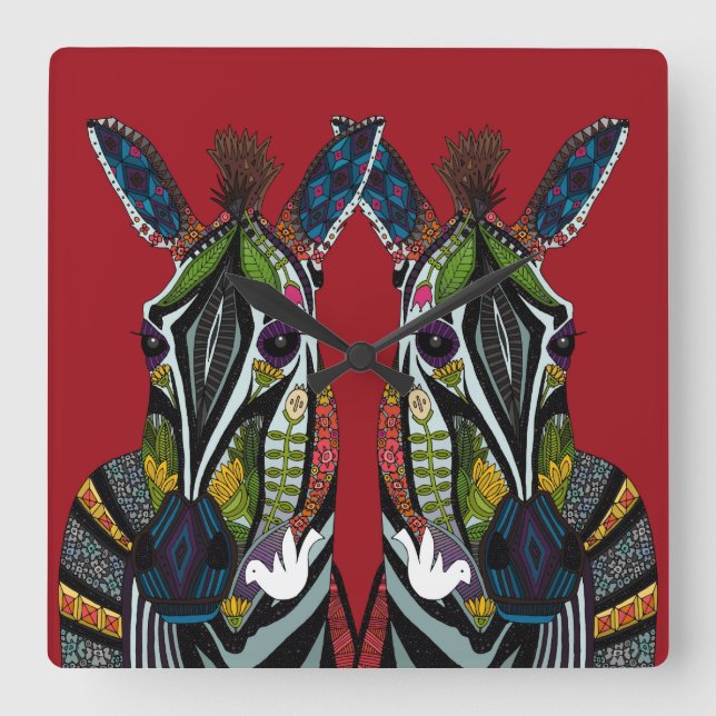 Relógio Quadrado zebra amor vermelho (Frente)