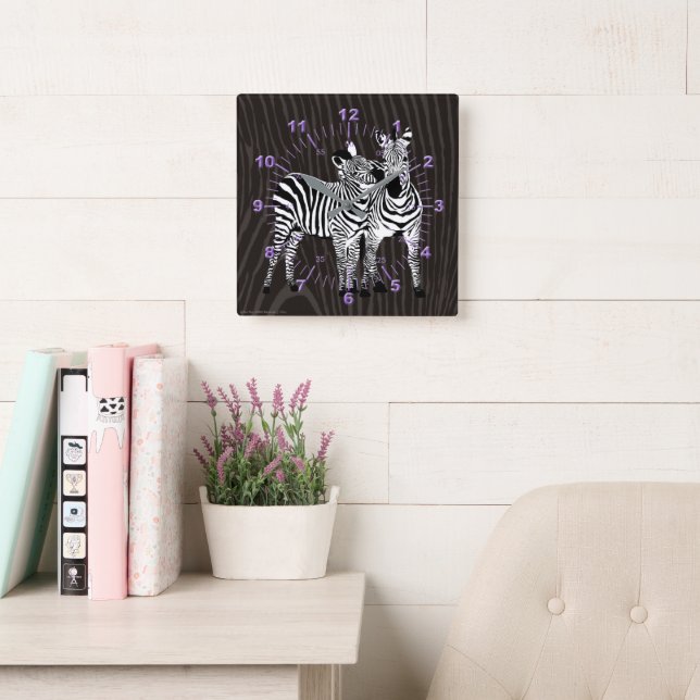 Relógio Quadrado Zebra Brincando (Sala de leitura)