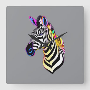 Relógio Quadrado Zebra Neon Brilhante