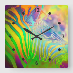 Relógio Quadrado Zebra selvagem psicadélico da vida