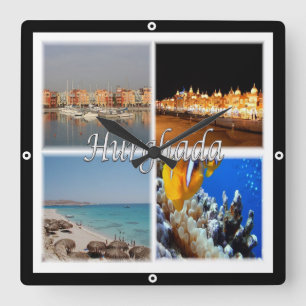 Relógio Quadrado zEG068 HURGHADA, Egito, Mar Vermelho, Mosaico,