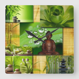Relógio Quadrado Zen & colagem verdes da serenidade de Buddha