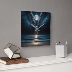 Relógio Quadrado Zipper Descompactando A Lua