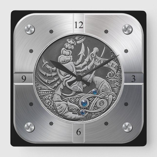 Relógio Quadrado Zodiac ~ Cancer ~ Celestial ~ Astrologia Ocidental (Frente)