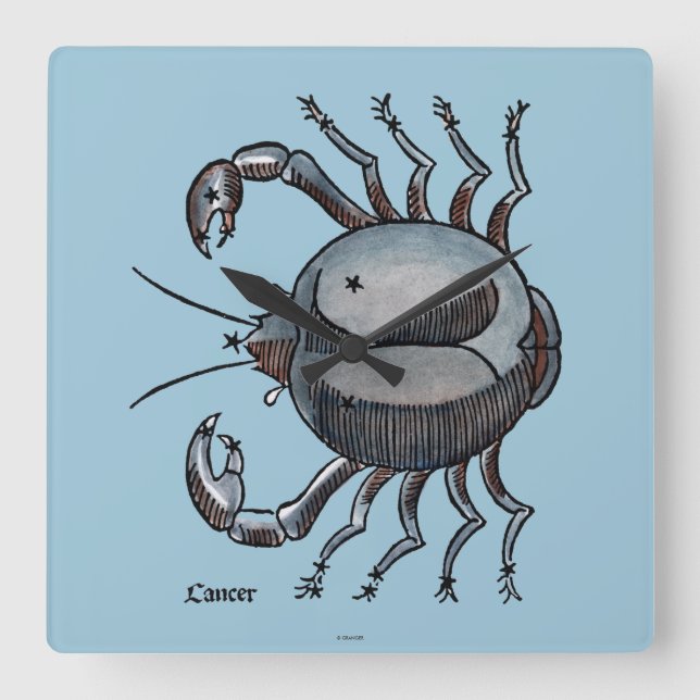 Relógio Quadrado Zodíaco: Cancer na cor (Frente)