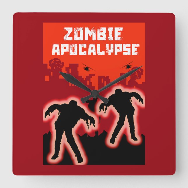 Relógio Quadrado Zombie Apocalypse (Frente)