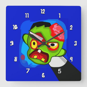 Relógio Quadrado Zombie de desenho animado com lápis no olho