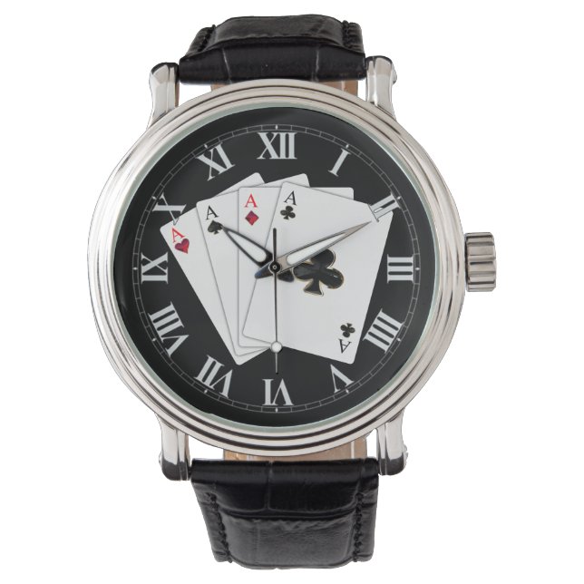 Relógio Quatro Aces Jogando Cartões Vigia o Pulso (Frente)