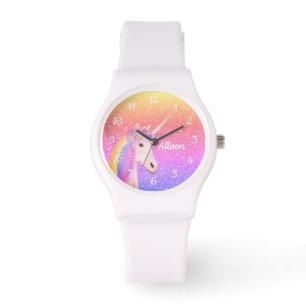 Relógio Rainbow Unicorn Glitter Personalizadas Mulheres