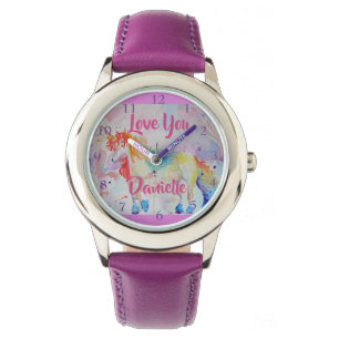 Relógio Rainbow Unicorn Watercolor Roxple Girls Love Watch
