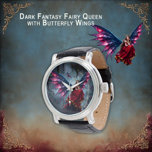 Relógio Rainha das Fadas da Fantasia Sombria com Asas de B