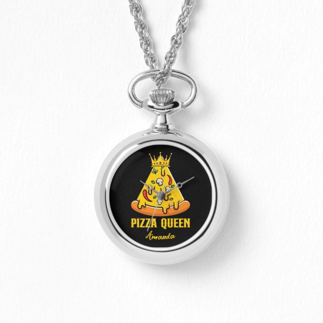 Relógio Rainha de pizza com nome personalizado (Frente)