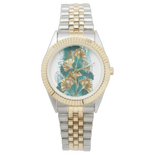 Relógio Ramificação com Ouro deixa Ginko Biloba