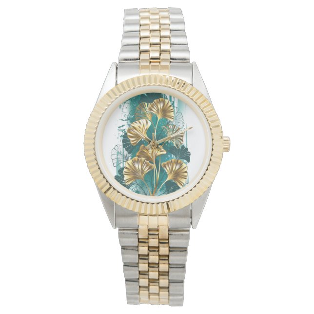 Relógio Ramificação com Ouro deixa Ginko Biloba (Frente)