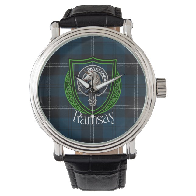 Relógio Ramsay Scottish Clan Tartan & Crest (Frente)