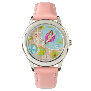 Relógio Rapariga de natação na praia de verão de biquíni