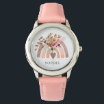 Relógio Rapariga do Arco-Íris Personalizada<br><div class="desc">Um bonito relógio de cor aquática bicho-da-índia boho floral,  relógio de menina do arco-íris floral para aniversário ou presente de Natal.</div>