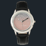 Relógio Rapariga do Monograma com rosa Dourado Blush Pink<br><div class="desc">Rosa Dourado - Controle de Nome do Monograma do Script Glitter Glitter Glitter e Cor-de-rosa-Blush e Silver Sparkle. Isto faz o doce e perfeito aniversário de 16 anos, casamento, chá de panela, aniversário, chá de fraldas ou festa de solteira presente para alguém que ama luxo de luxo e estilos quíticos....</div>