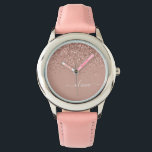 Relógio Rapariga do Monograma de Script Brilhante Cor-de-r<br><div class="desc">Rosa Dourado - Inspeção de Nome do Monograma do Script Glitter Glitter Rosa Esmagado. Isto faz o doce e perfeito aniversário de 16 anos,  casamento,  chá de panela,  aniversário,  chá de fraldas ou festa de solteira presente para alguém que ama luxo de luxo e estilos quíticos.</div>