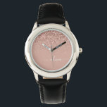 Relógio Rapariga do Monograma de Script Brilhante Cor-de-r<br><div class="desc">Rosa Dourado - Inspeção de Nome do Monograma do Script Glitter Glitter Rosa Esmagado. Isto faz o doce e perfeito aniversário de 16 anos,  casamento,  chá de panela,  aniversário,  chá de fraldas ou festa de solteira presente para alguém que ama luxo de luxo e estilos quíticos.</div>