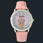 Relógio Raparigas Cute Floral Watercolor Coelho e Crianças<br><div class="desc">Este relógio de criança giro e giro apresenta um belo coelho castanho pintado à mão com uma linda coroa de flores no cabelo. Este design floral de aquarela também apresenta um lugar para você adicionar o nome de sua garota em tipografia elegante. Perfeito para o primeiro relógio de qualquer criança!...</div>