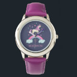 Relógio Raparigas Cute Pink Roxo Unicórnio<br><div class="desc">Uma linda garota personalizada,  rosa e roxa,  relógio unicórnio arco-íris. Personalize para a sua garotinha. Excelente de volta à escola. Projetado para você pelo Blackberry Boulevard.</div>