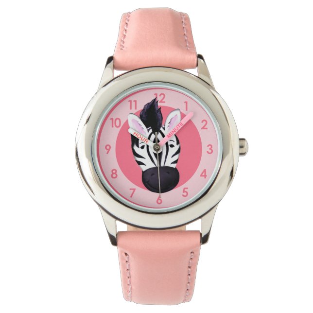 Relógio Raparigas divertidas zebra adiciona seu nome, reló (Frente)