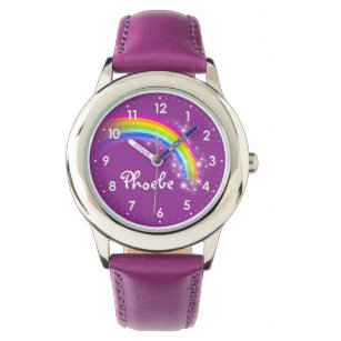Relógio Raparigas engraçadas arco-íris adiciona seu nome r