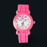 Relógio Raparigas Frescas Frescas, Pintadas, Animais e Cri<br><div class="desc">Este lindo e feminino relógio mostra números ousados,  e uma linda,  pintada à mão,  preguiçosa,  mãe e criança,  flutuando no céu segurando um balão. Este design cor-de-rosa encantador também representa um lugar para você adicionar o nome da sua garota. O design perfeito adorável para o seu pequeno!</div>