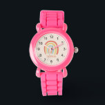 Relógio Raparigas Legal e Cute Pink Rainbow<br><div class="desc">Este bonito relógio de crianças apresenta um desenho cor-de-rosa do arco-íris e pode ser personalizado com o nome de suas meninas. Com números claros e facilmente legíveis, este 'primeiro' relógio é excelente para crianças ou crianças apenas começando a aprender o tempo. O dom legal perfeito para o seu pequeno presente!...</div>