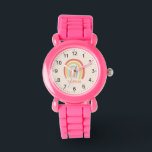 Relógio Raparigas Legal e Cute Pink Rainbow<br><div class="desc">Este bonito relógio de crianças apresenta um desenho cor-de-rosa do arco-íris e pode ser personalizado com o nome de suas meninas. Com números claros e facilmente legíveis, este 'primeiro' relógio é excelente para crianças ou crianças apenas começando a aprender o tempo. O dom legal perfeito para o seu pequeno presente!...</div>