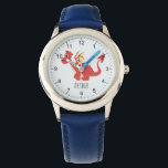 Relógio Rapazes, Barramento Vermelho Galês, Cartoon & Name<br><div class="desc">Este bonito e azul moderno observatório mostra um adorável desenho animado galês e tem espaço para você adicionar seu nome aos garotos. Com números claros e facilmente legíveis,  este 'primeiro' relógio é excelente para crianças ou crianças apenas começando a aprender o tempo. O design perfeito para o seu pequeno.</div>