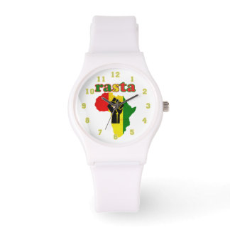 Relógio Rasta,  Black Power Fist over Africa White