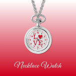 Relógio Red and cinza Neclace Watch<br><div class="desc">Presente do Necklace Watch. Com a palavra "amor" e uma forma cardíaca substituindo a letra O. Vermelho e cinza.</div>