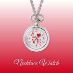 Relógio Red and cinza Neclace Watch<br><div class="desc">Presente do Necklace Watch. Com a palavra "amor" e uma forma cardíaca substituindo a letra O. Vermelho e cinza.</div>