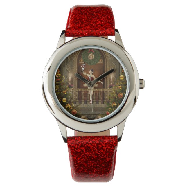 Relógio Red Ballerina e Nutcracker Glitter Wrist Watch (Frente)