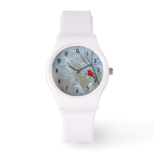 Relógio Red Cardinal no inverno Foto do Natal