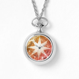 Relógio Red Orange Compass Gemstone Rhinestone