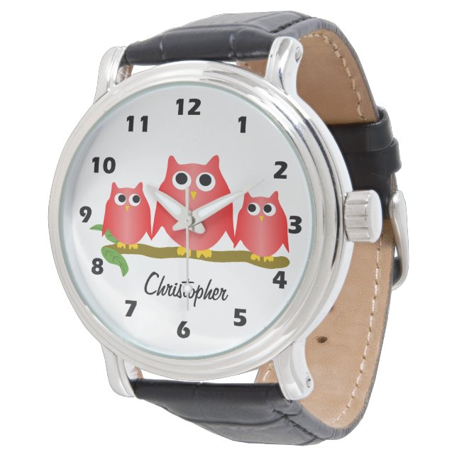 Relógio Red Owls Design Personalised (Angular)