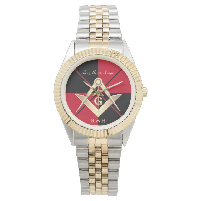 Relógio Red Patterno Monograma Masonic Lodge Watch (Frente)