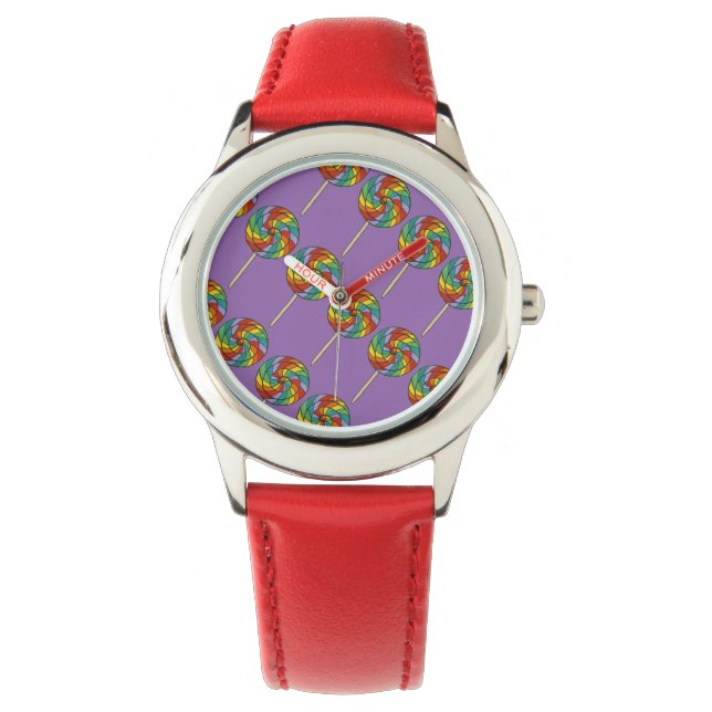 Relógio Red Purple Rainbow Lollipop Lollipops Candy Watch (Frente)