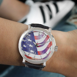 Relógio Red White e Blue USA Flag Watch