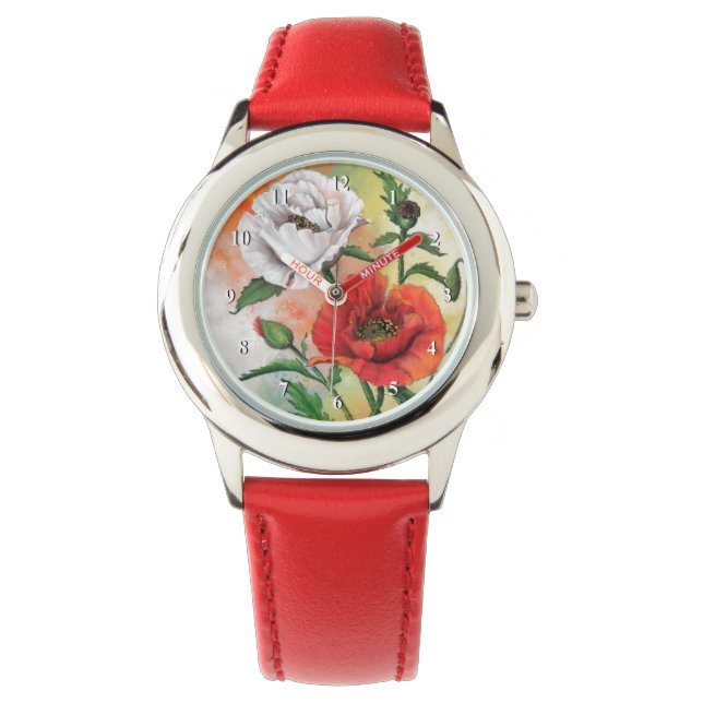 Relógio Red White Poppies Watch (Frente)