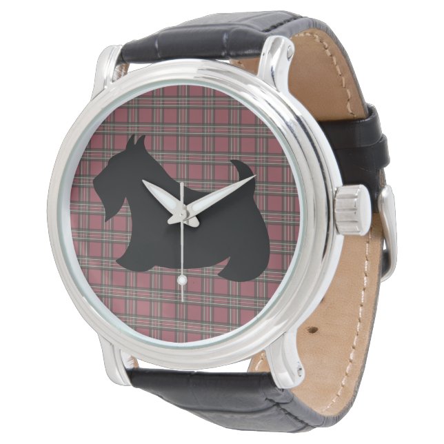 Relógio Red Xadrez Black Scottish Terrier Watch (Angular)