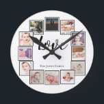 Relógio Redondo 12 Colagem de Fotos Preto Personalizado<br><div class="desc">Colagem de fotos 12 Modelo personalizado relógio de parede preto e branco. simplesmente adicione suas próprias fotografias e texto a este relógio da parede do excelente. fácil de personalizar.. relógio personalizável de modelo de foto de Ricaso - ideias de presentes perfeitas</div>