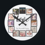 Relógio Redondo 12 Colagem de Fotos Preto Personalizado<br><div class="desc">Colagem de fotos 12 Modelo personalizado relógio preto-e-branco preto-e-branco de personalizado ...  simplesmente adicione suas próprias fotografias e texto a este relógio da parede do excelente ...  fácil de personalizar ...  relógio de modelo de foto personalizável de Ricaso - ideias-presentes perfeitas</div>