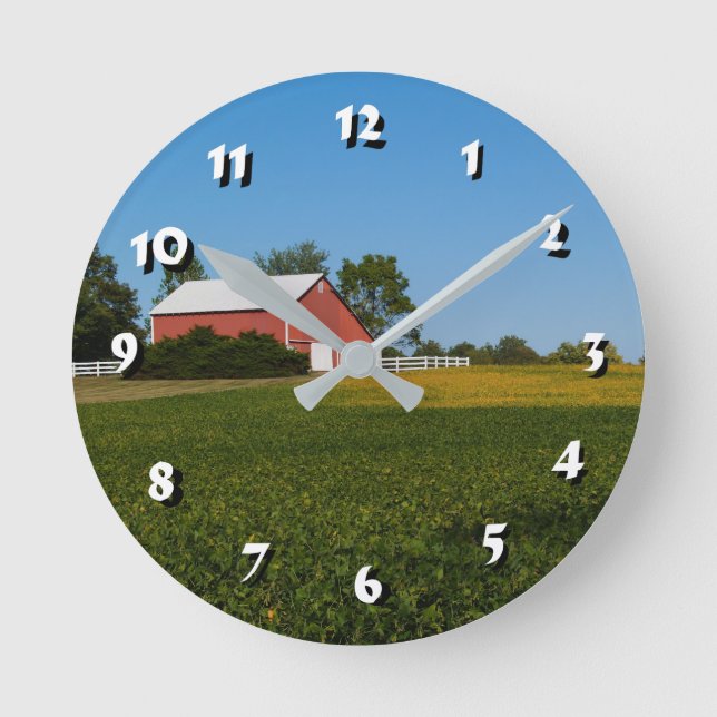 Relógio Redondo 12 Opções de Números a Escolher -Red Barn-Clock (Frente)