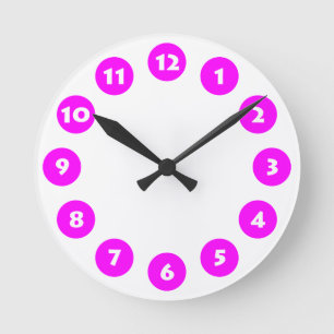 Relógio Redondo 12 pontos - branco com magenta no branco