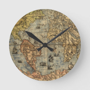 Relógio Redondo 1565 Mapa Antigo do Mundo de Forlani Cartografia V
