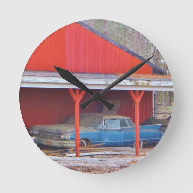 Relógio Redondo 1960 carro antigo com dispositivo de fita AZUL (Frente)